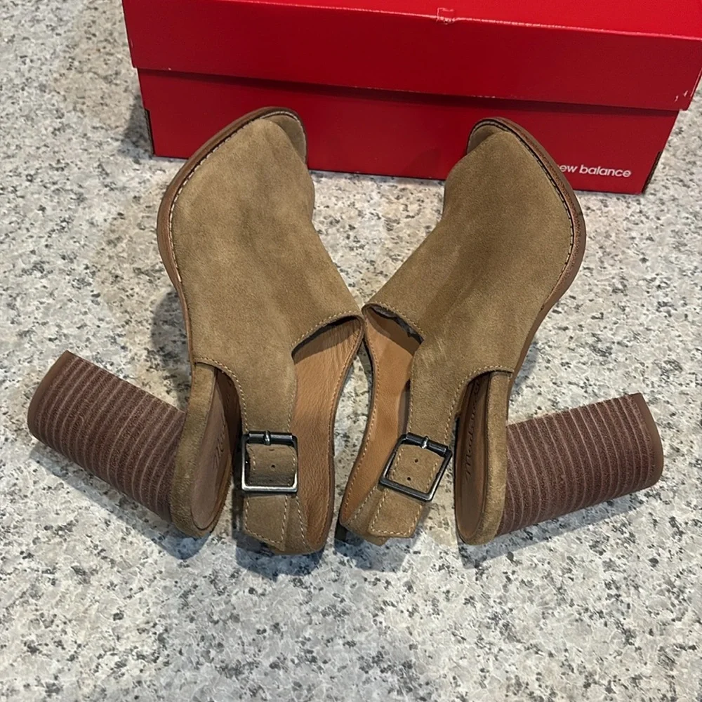 Madewell Suede Slingback Cary Block Tan Peep Toe Heels Sz 8 - Picture 7 of 15
